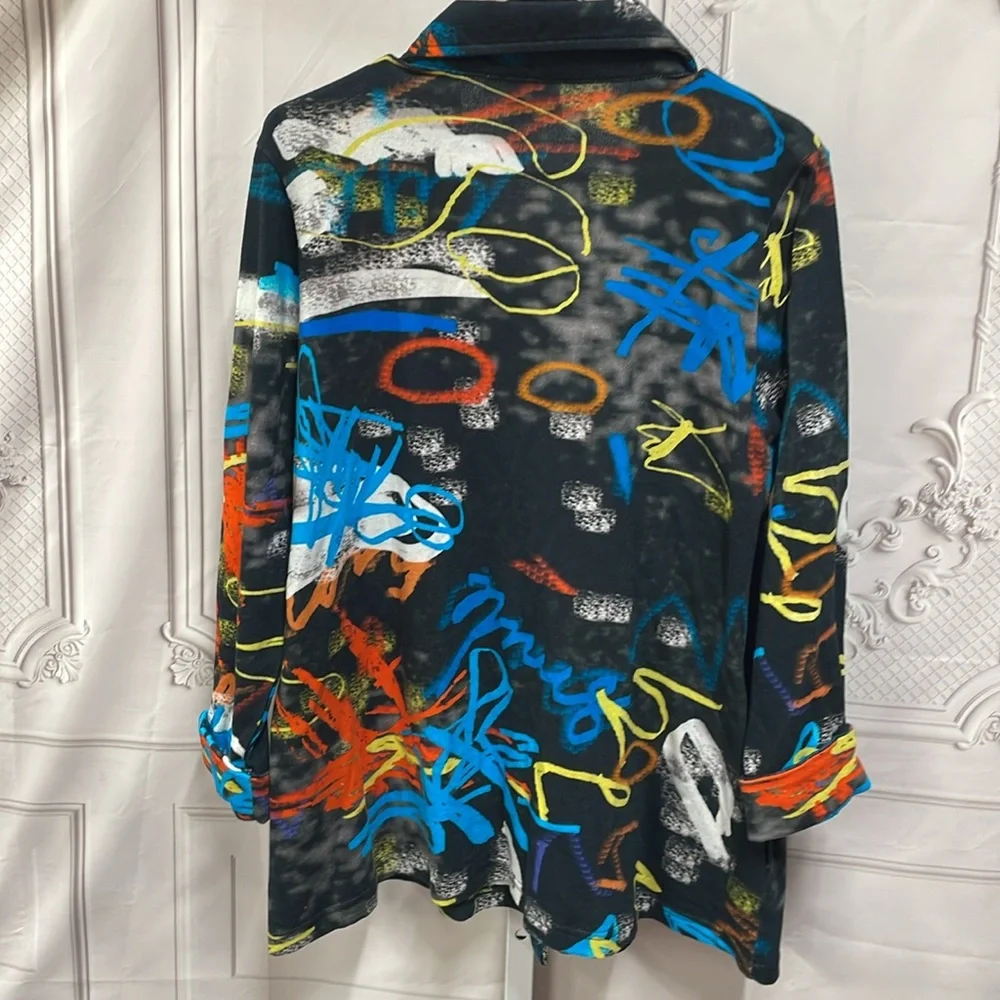 Parsley & Sage graffiti artsy one button jacket with pockets size small - Picture 6 of 7